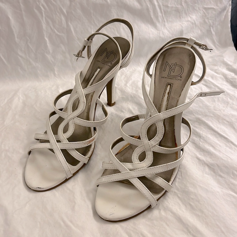 White strappy high heeled sandals